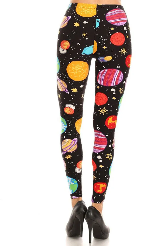 Women's Plus Colorful Planets Pattern Printed Leggings