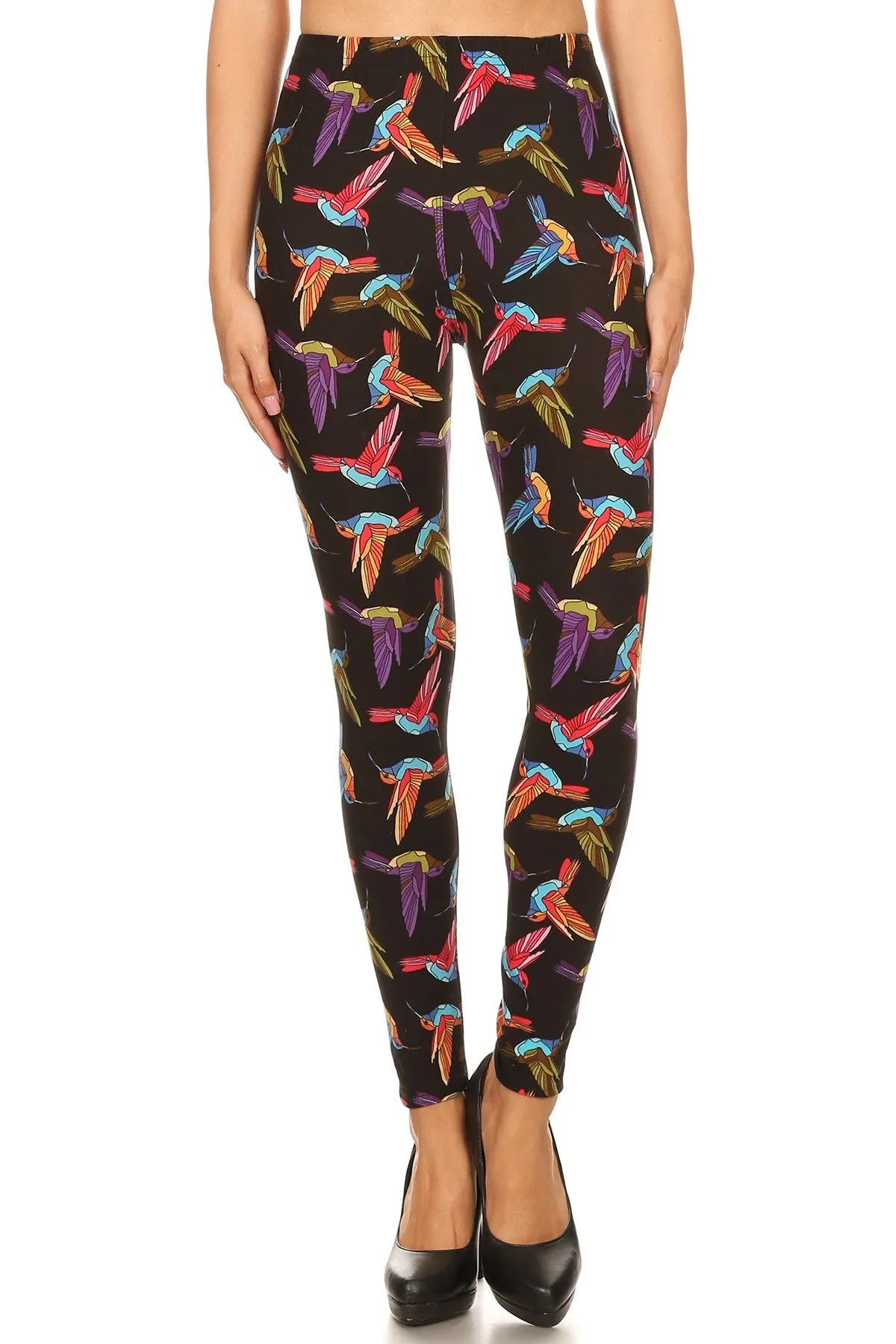 Women's Plus Hummingbird Pattern Printed Leggings