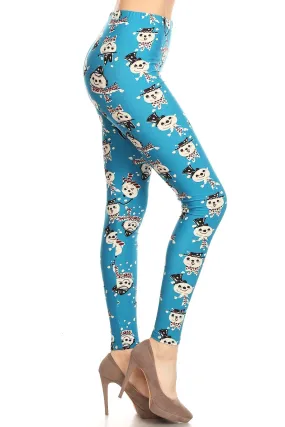 Women's Plus Snowman with Scarf Pattern Printed Leggings