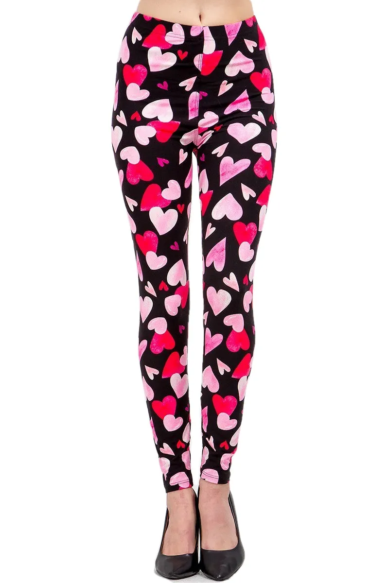 Women's Plus Valentine Big Red Heart Pattern Printed Leggings