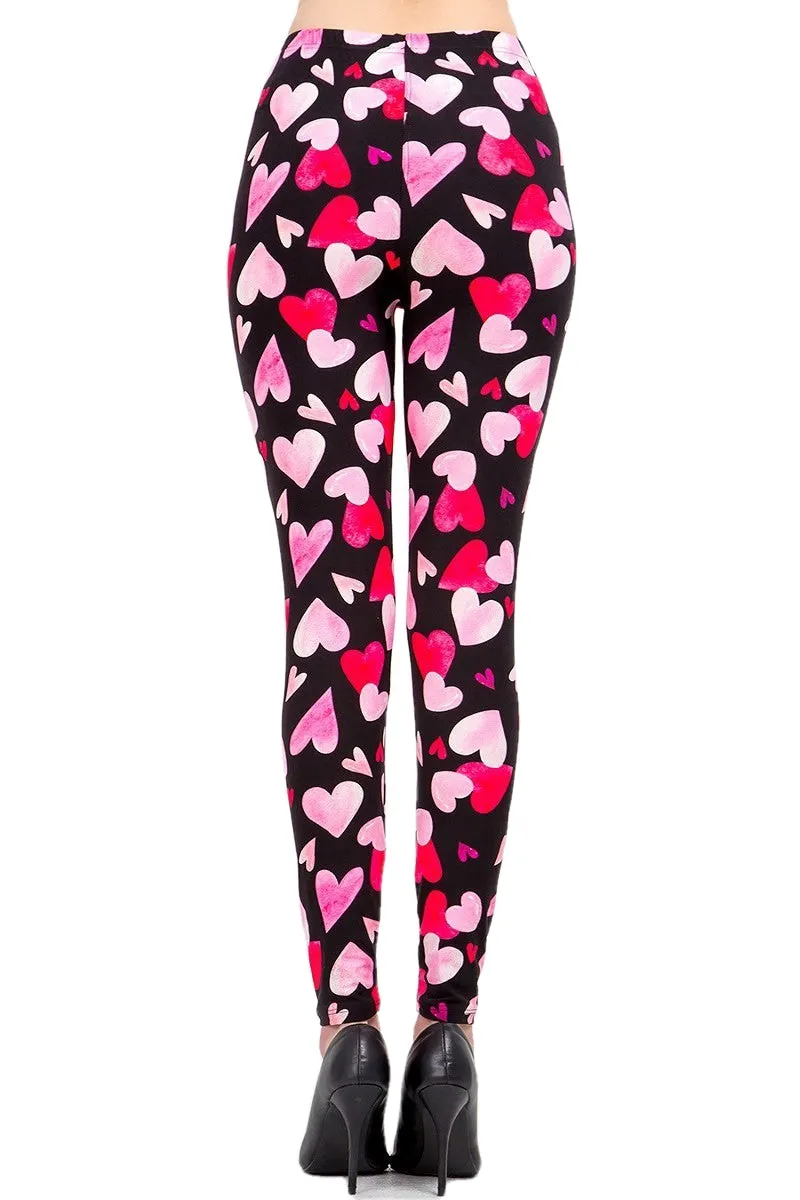 Women's Plus Valentine Big Red Heart Pattern Printed Leggings