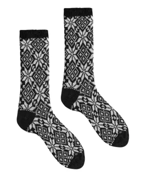 Women's Snowflake Wool Cashmere Crew Socks (Black)