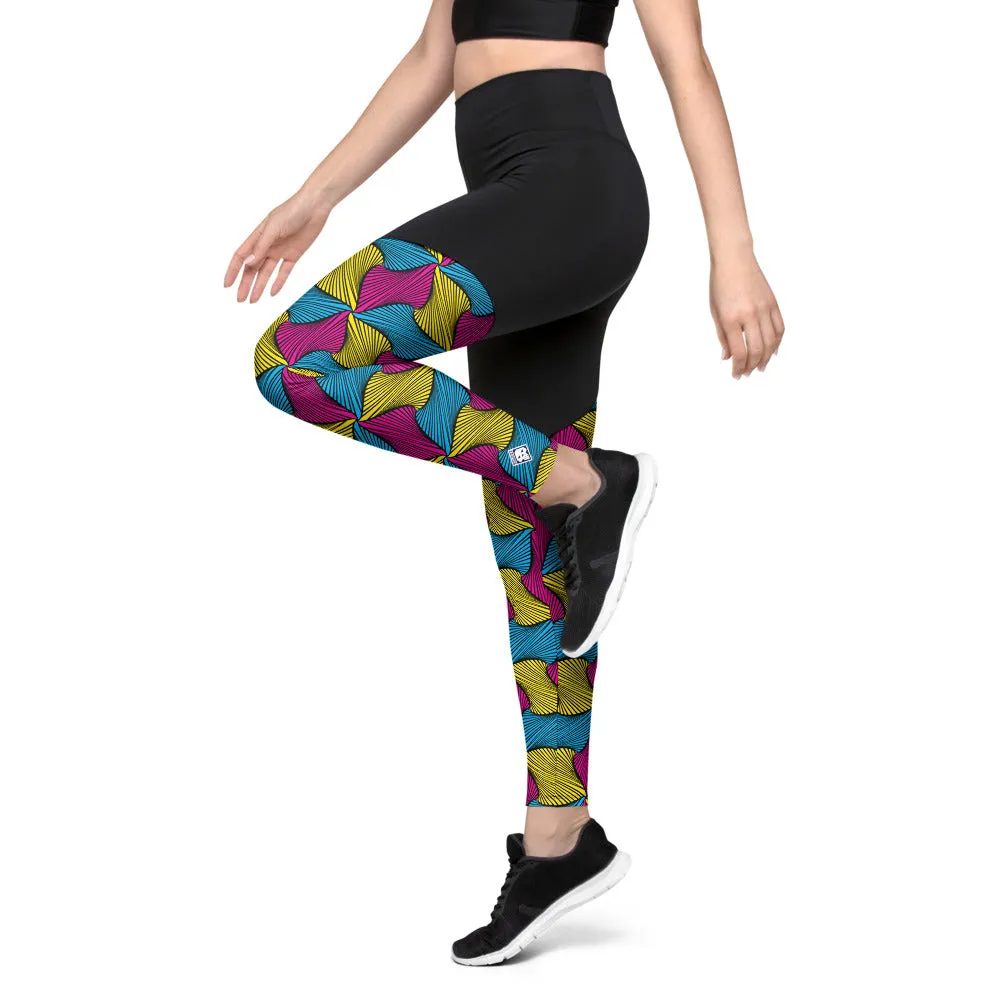 Women's Two Tone Ankara Wax Print High Waist Yoga Pants Workout Leggings For Jiu Jitsu, MMA, No Gi & Wrestling 001