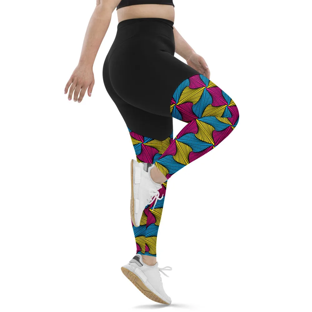 Women's Two Tone Ankara Wax Print High Waist Yoga Pants Workout Leggings For Jiu Jitsu, MMA, No Gi & Wrestling 001